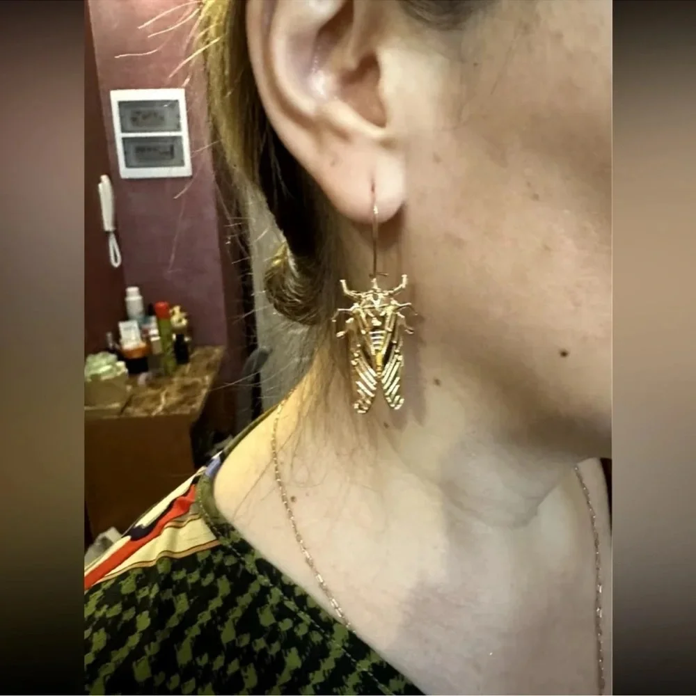 Vintage Egyptian Big Beetle Insect Bugs Earrings - Picture 10 of 16
